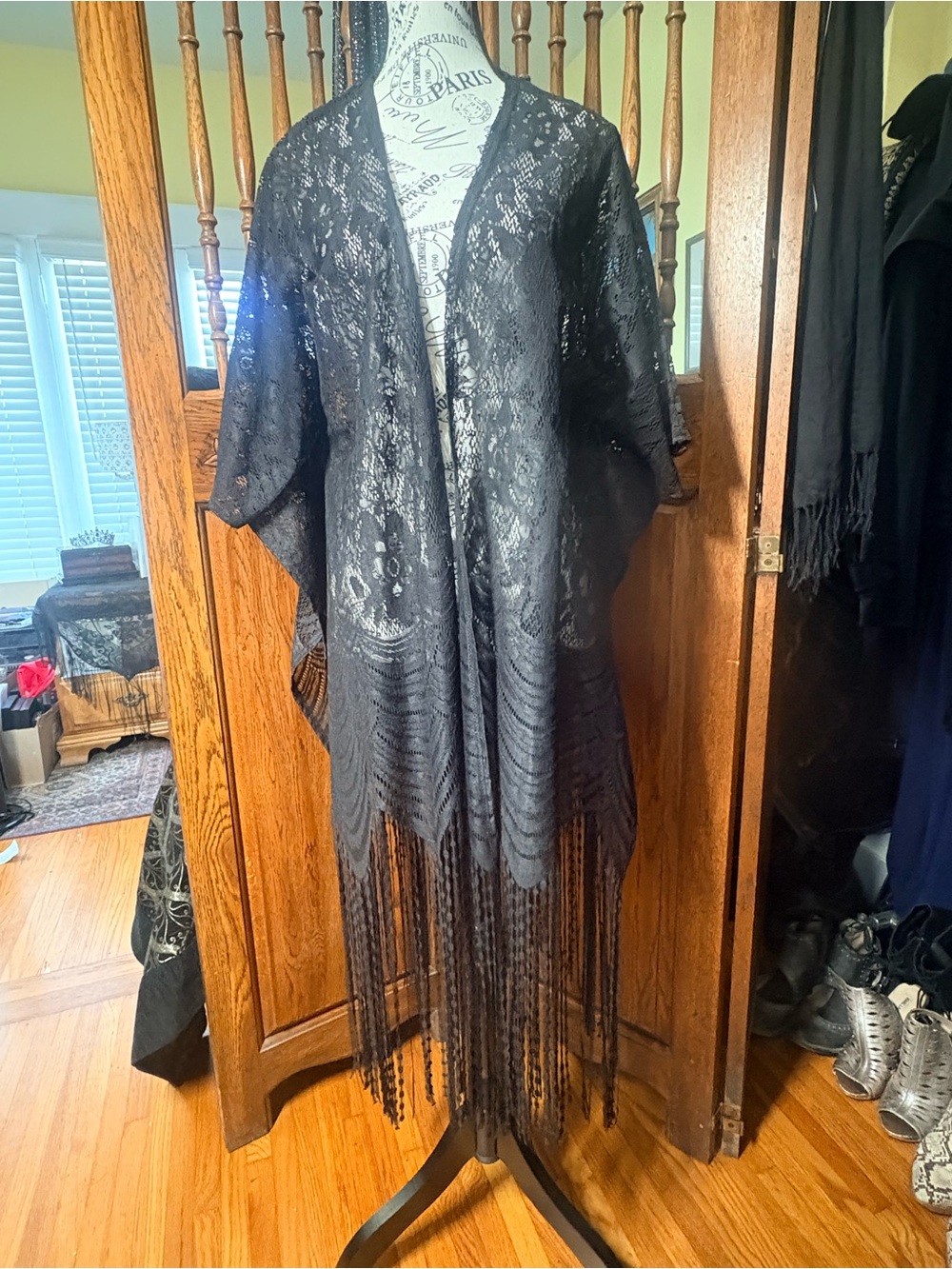 Ember Black Lace Fringe Kimono